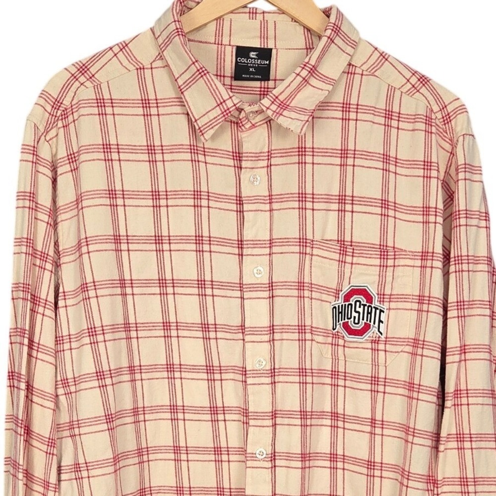 Ohio State Buckeyes Flannel Shirt Mens XL Red Cream Plaid Button Up Colosseum